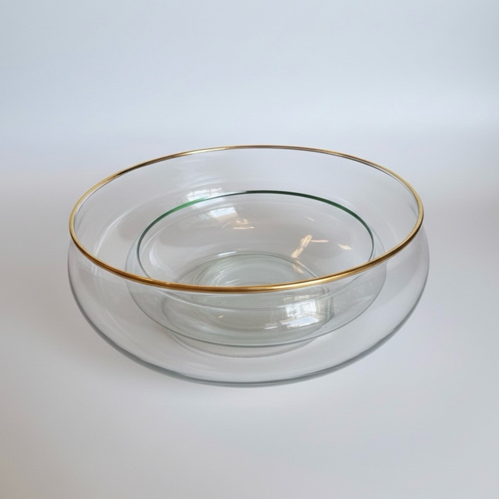 Vintage Mid-Century Modern Glass Nesting Bowls | Set of 2 Gold Rimmed Decorative